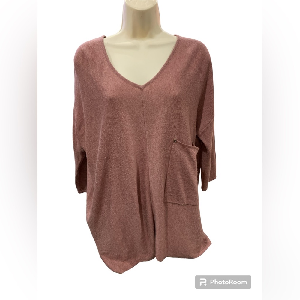 KERISMA WOMENS S/M RAVEN‎ MAUVE OVERSIZED POCKET SWEATER TEE WOOL BLEND